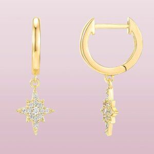 Dainty 14K Gold Plated Drop Huggie Earrings Sterling Silver